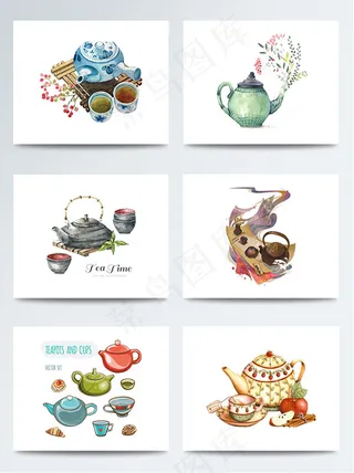 彩绘茶具元素
