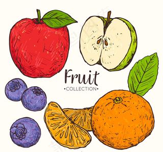 手绘彩色水果
