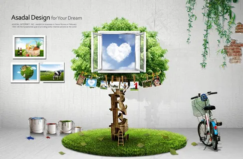 砖墙与大树自行车