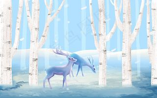手绘麋鹿森林背景