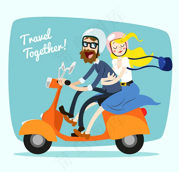 骑电动车的情侣ai矢量模版下载