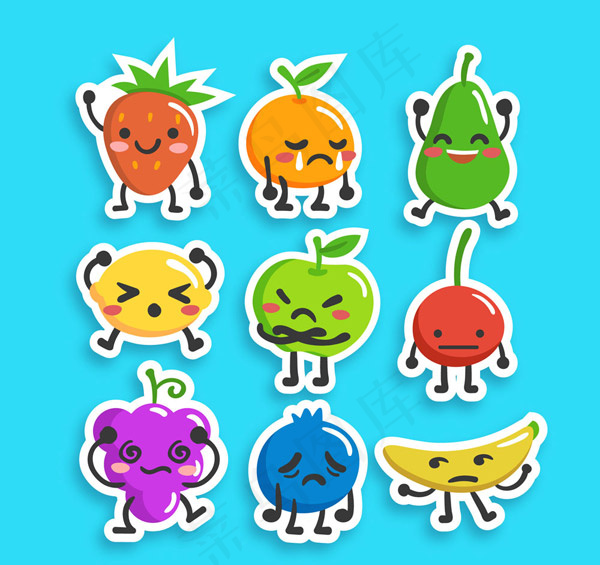 彩色表情水果贴纸