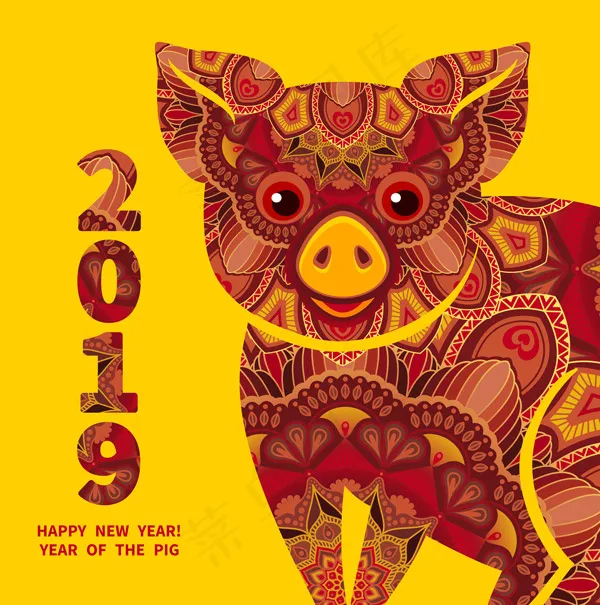 卡通猪年插画ai矢量模版下载
