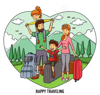 度假中的四口之家