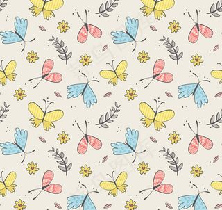 花卉和蝴蝶无缝背景