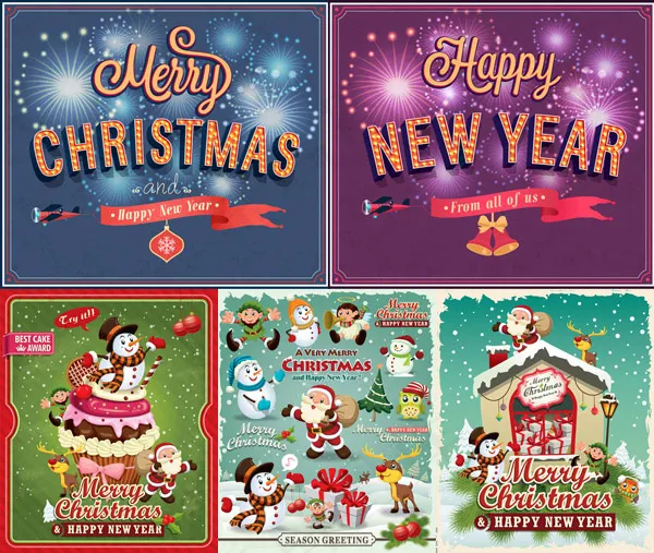 圣诞老人雪人eps,ai矢量模版下载