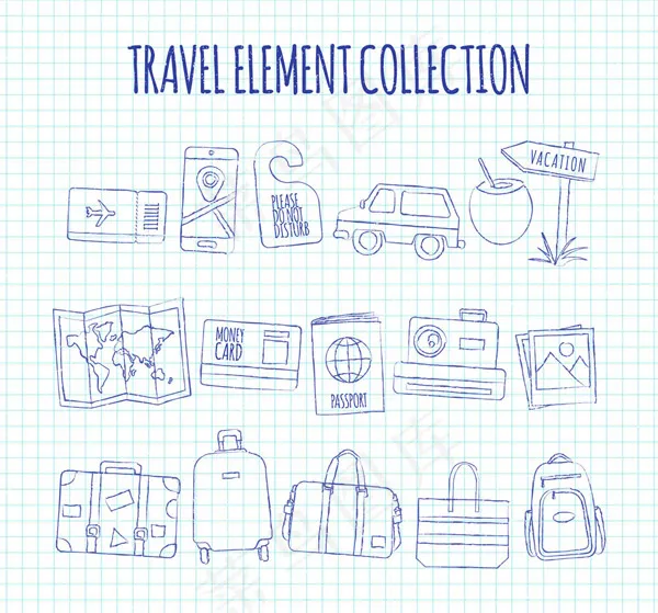 蓝色线绘旅行元素ai矢量模版下载