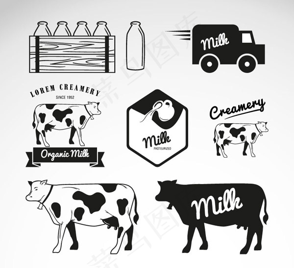 黑色乳制品标签,免抠元素