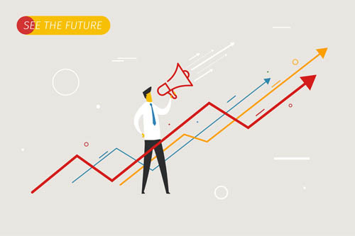 箭头与商务人物,背景元素