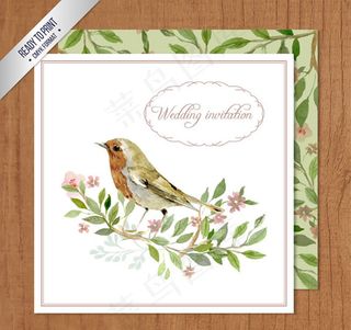花鸟婚礼邀请卡