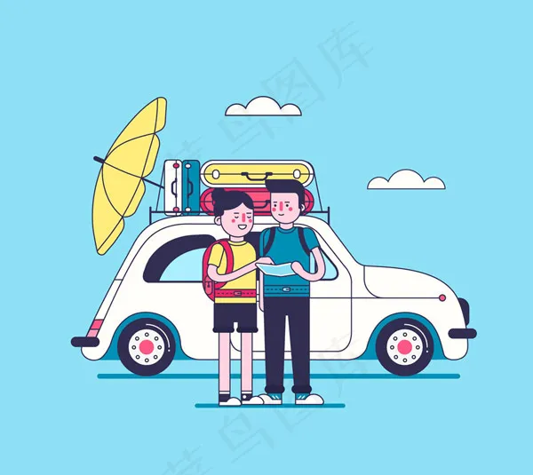自驾游旅行男女ai矢量模版下载