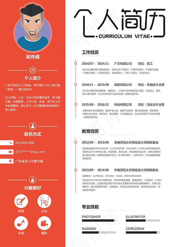 创意简历模板psd模版下载