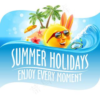 卡通夏日假期旅行