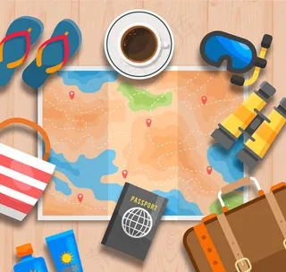 桌面上的旅行物品