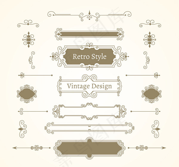 复古花纹与标签,免抠元素