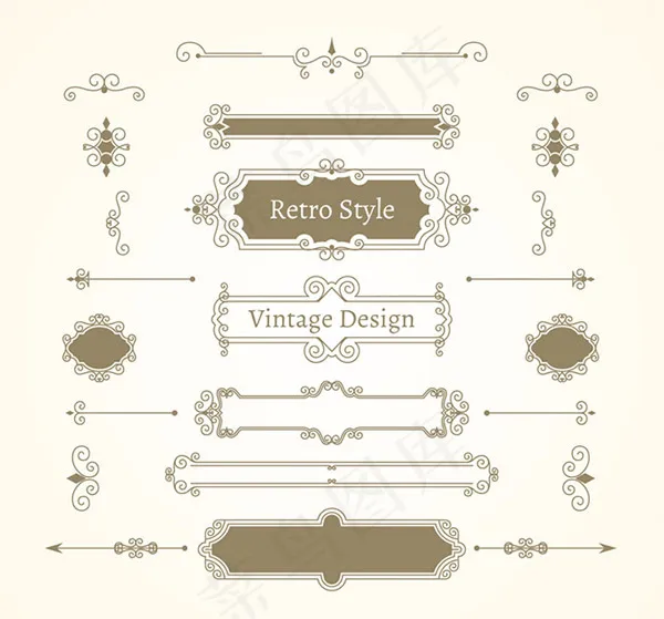 复古花纹与标签,免抠元素ai矢量模版下载