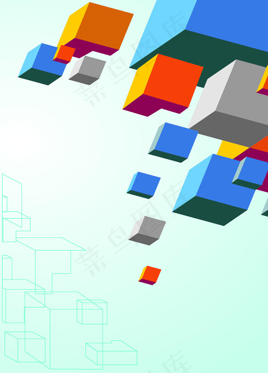 3D彩色方块背景eps,ai矢量模版下载