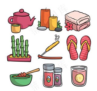 彩色手绘spa元素,背景元素