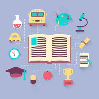 扁平化校园图标,免抠元素