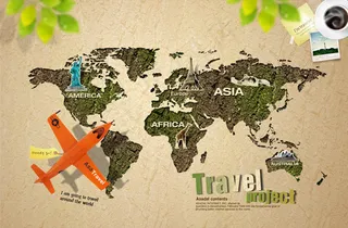 世界地图与飞机