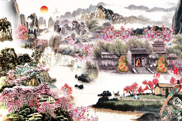 世外桃园国画(5102X3402(DPI:72))psd模版下载