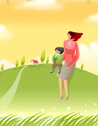 立体卡通风格人物_抱孩子