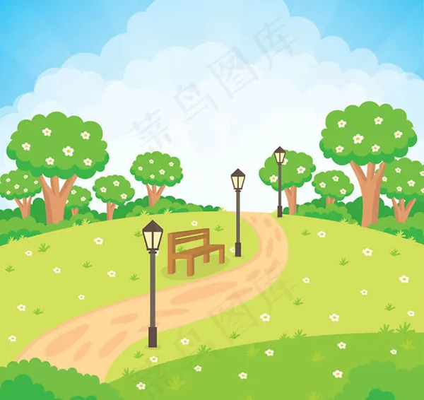 夏季公园风景ai矢量模版下载
