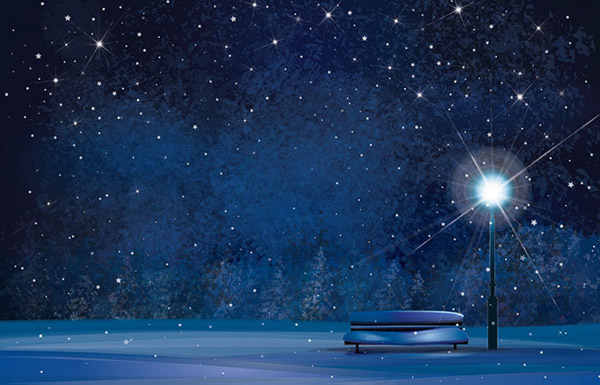 冬日晚上景色矢量