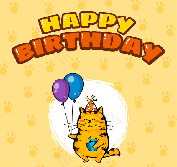 笑脸猫咪生日贺卡ai矢量模版下载