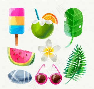 水彩绘夏季元素