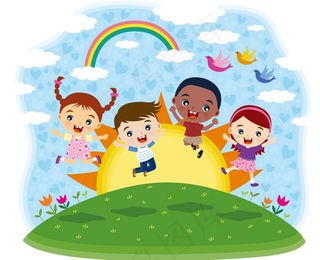 跳跃的卡通儿童,背景元素