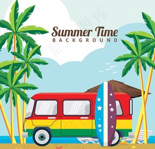 彩色夏季沙滩度假车