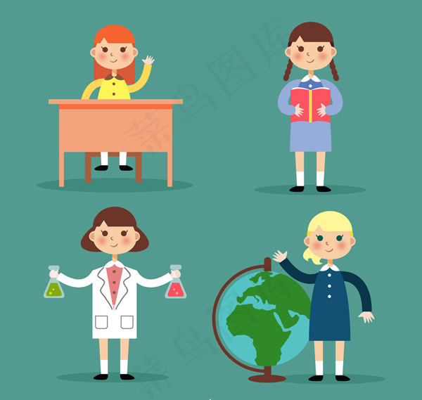 可爱校园女孩ai矢量模版下载