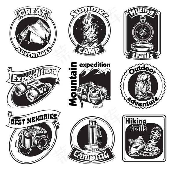 黑白户外图标,免抠元素