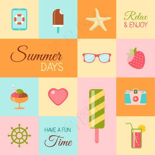 夏日元素拼格插画