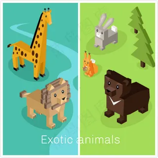 几何立体卡通动物