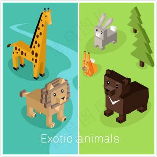 几何立体卡通动物