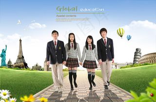 手牵手散步的学生