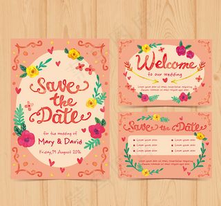 彩绘婚礼邀请卡