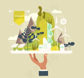 公益捐助山水插画