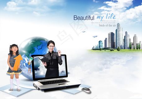 蓝天下电子商务,背景元素