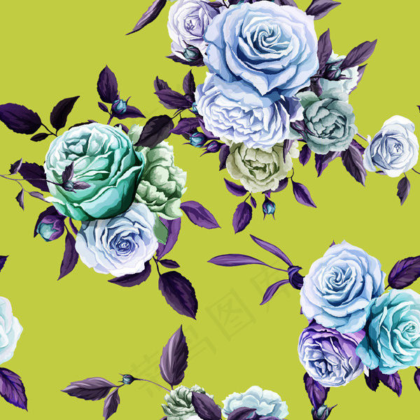 复古手绘彩色花朵