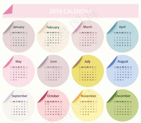 2016年日历表eps,ai矢量模版下载