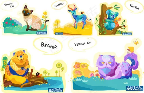 卡通彩绘动物,免抠元素