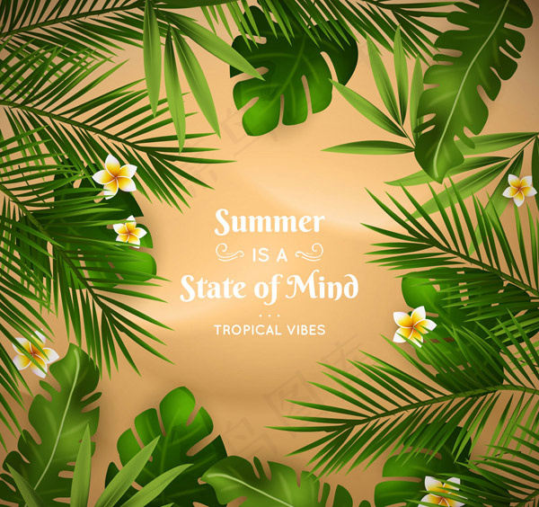 沙滩绿叶和花卉