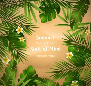 沙滩绿叶和花卉