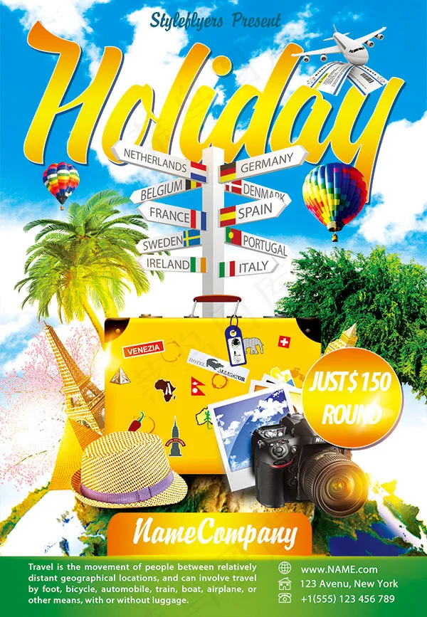 欧美假期旅游海报(1350X1950(DPI:300))psd模版下载