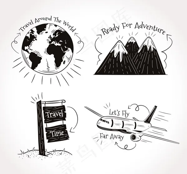 手绘旅行语元素ai矢量模版下载