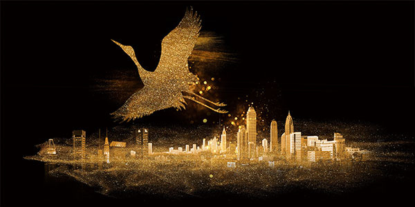 金色建筑仙鹤背景