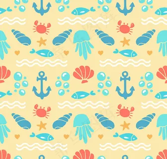 海洋元素无缝背景 海洋元素无缝背景